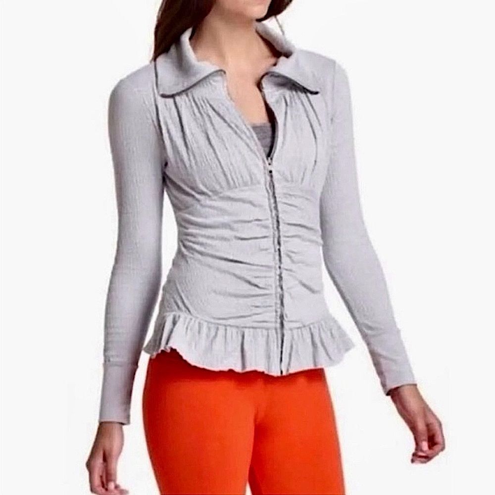 Anthropologie Eloise Gray Fitted Ruched Zip-up